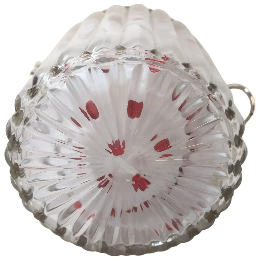 MCM Crystal Ice Bucket Ribbed Glass Silverplate Rim Ring Handles Champagne